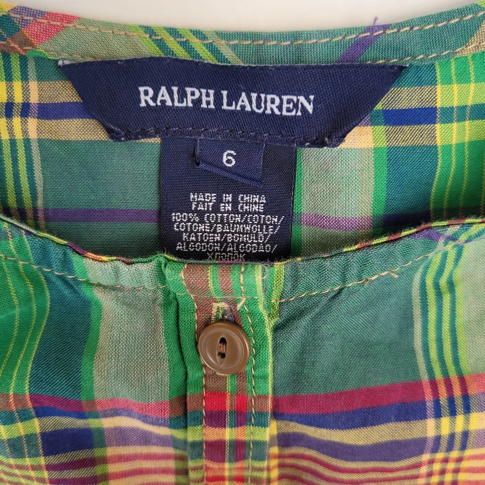 Ralph Lauren plaid ruffle button down sleeveless blouse